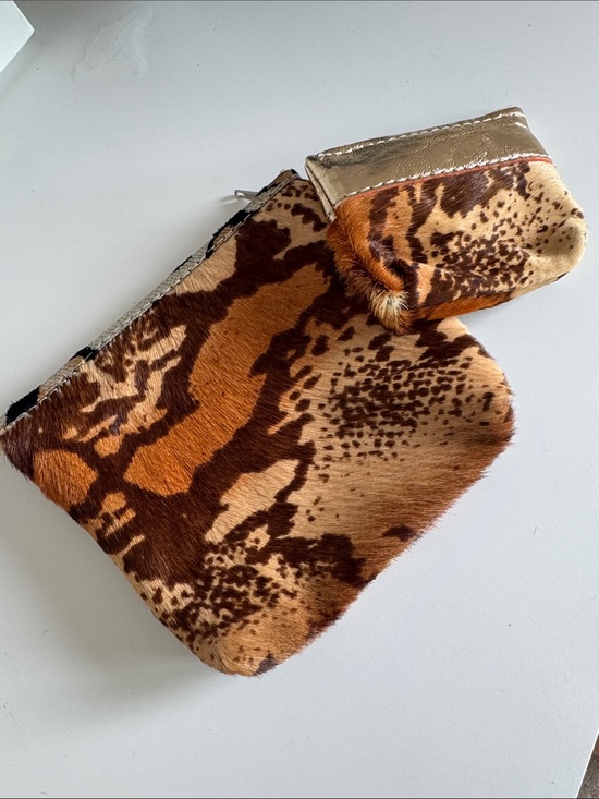 Maya Moon Designs Handbags - MayaMoonDesigns Set - Haircalf Animal Print Zip Pouch Metallic Accent